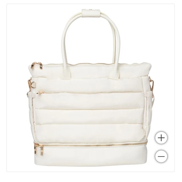 NWT iPack Puffer Tote Weekender Travel Bag Cream w/ Gold Hardware - Picture 2 of 6